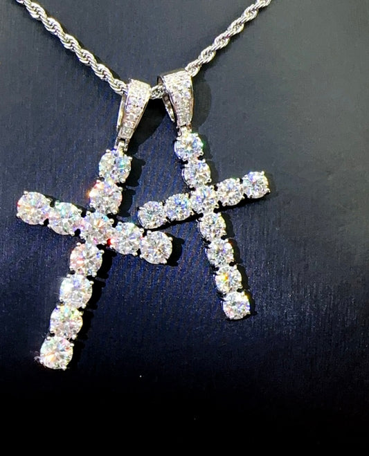 Sterling silver 925+moissanite 6-7mm cross pendant - Mjd Jewelry