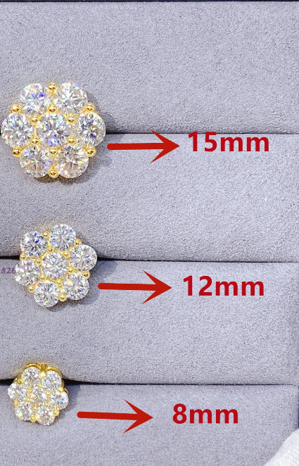 Large Moissanite diamond flower cluster screwback stud earrings - Mjd Jewelry